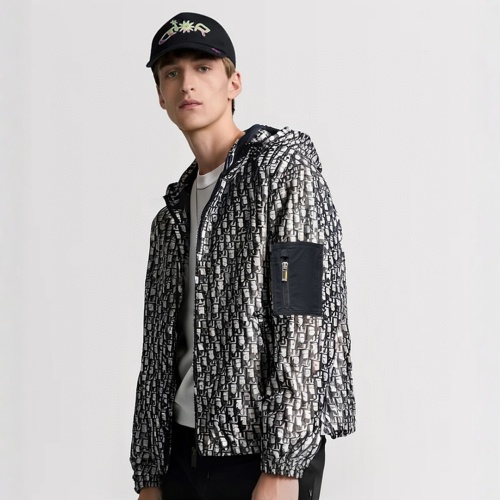 Dior Men's Oblique Pattern Windproof Waterproof Hooded Jacket 1 Dior Men's Oblique Pattern Windproof Waterproof Hooded Jacket