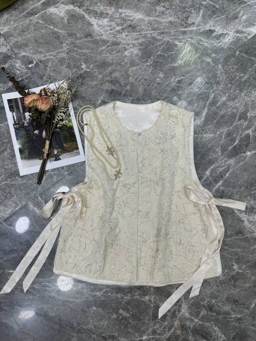 Embroidered Beaded Vest with Side Tie Details, Sleeveless Top 1 Embroidered Beaded Vest with Side Tie Details, Sleeveless Top