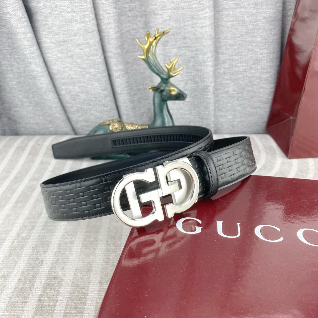 古奇💕 特种皮腰带自动带系列 ，原厂五金精品不锈钢扣，手感柔软舒适 宽3.5CM。