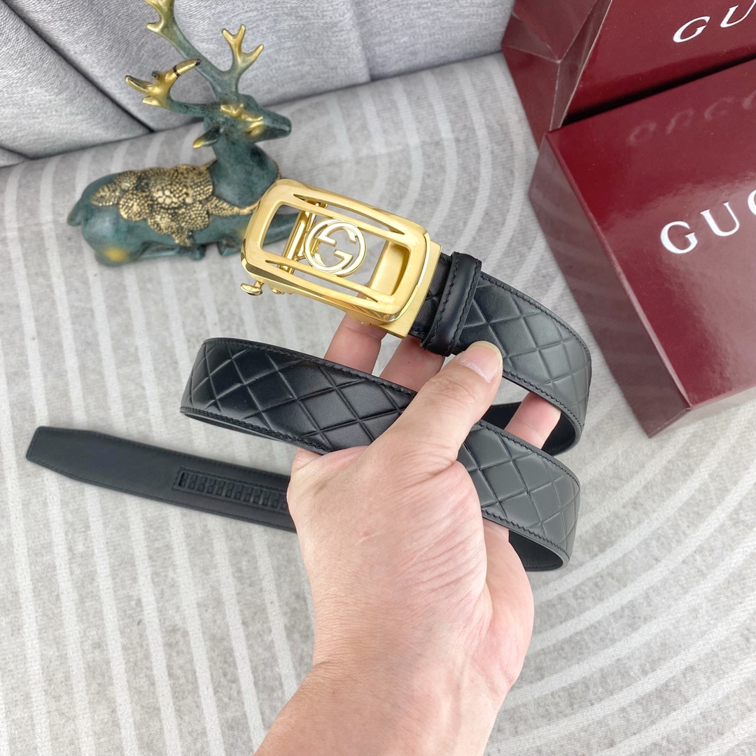 古奇💕 特种皮腰带自动带系列 ，原厂五金精品不锈钢扣，手感柔软舒适 宽3.5CM。