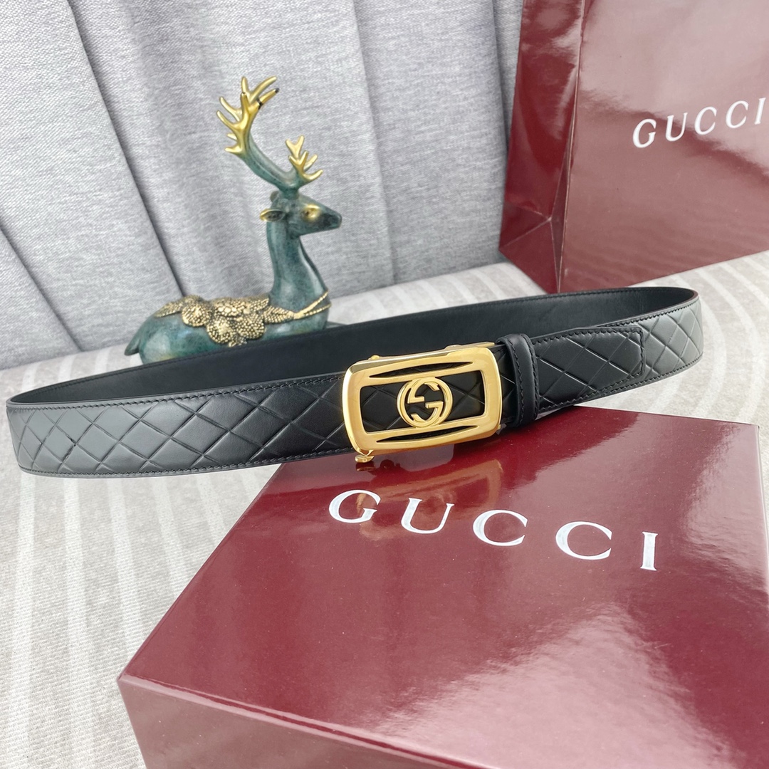 古奇💕 特种皮腰带自动带系列 ，原厂五金精品不锈钢扣，手感柔软舒适 宽3.5CM。