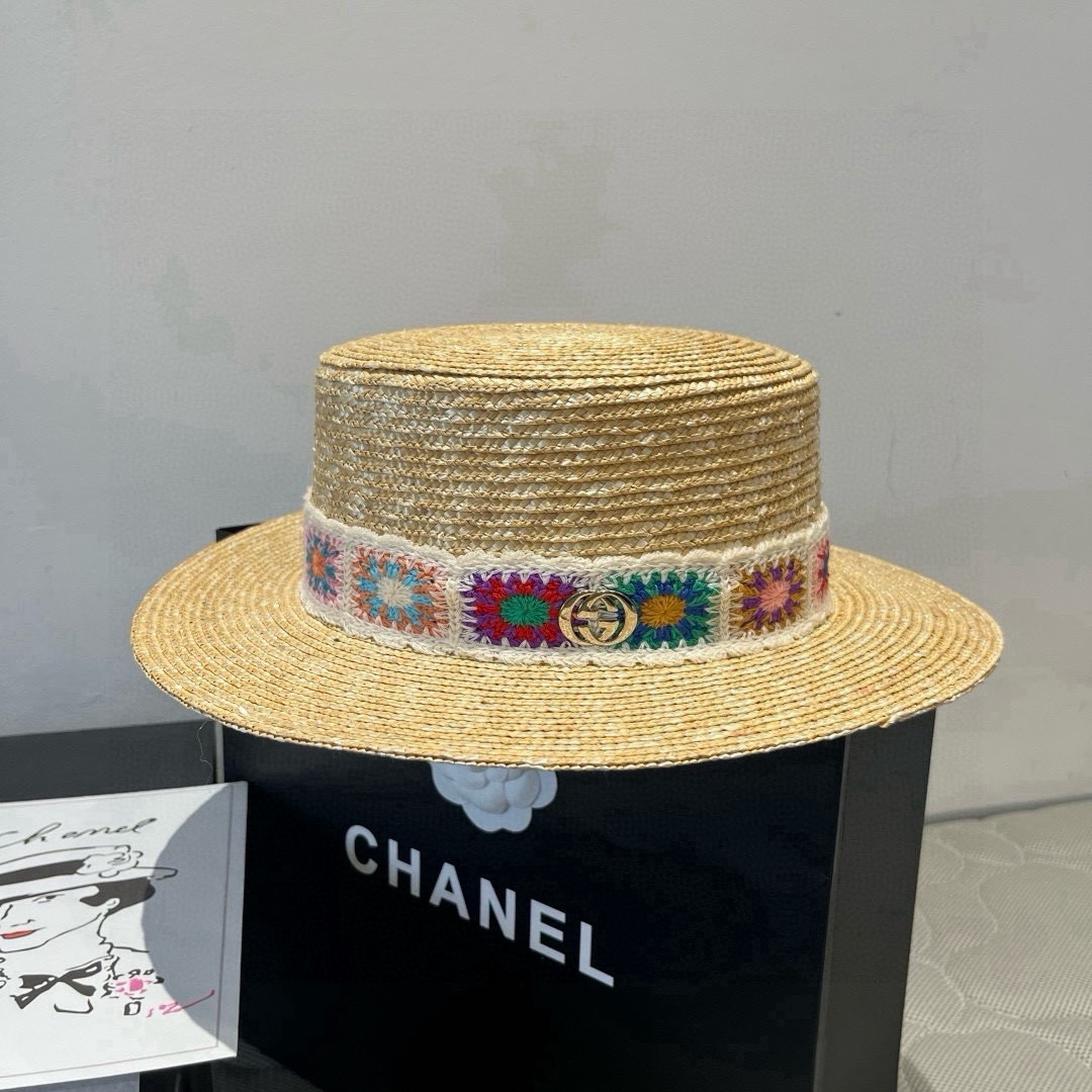 NO:364984,Guchi new straw straw top hat, head circumference 57cm hat, fisherman hat baseball hat knit hat, hat, espadrilles, hats古奇新款麦秆草平顶礼帽,头围57cm帽子渔夫帽棒球帽针织帽,帽子,espadrilles,hats,hat