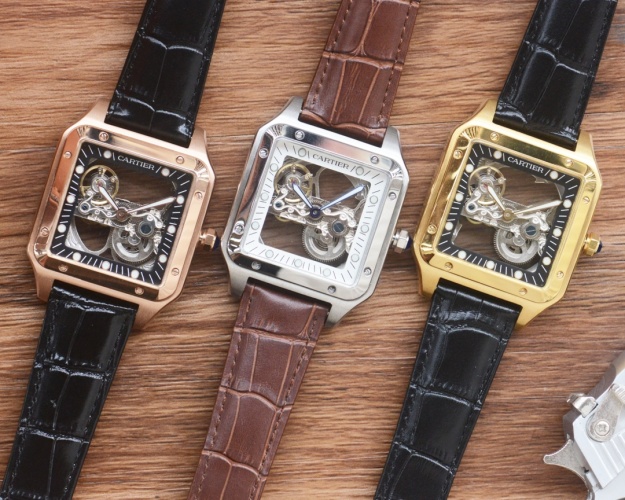 Cartier Style Men's Automatic Mechanical Skeleton Watch with Leather Band 1 Cartier Style Men's Automatic Mechanical Skeleton Watch with Leather Band