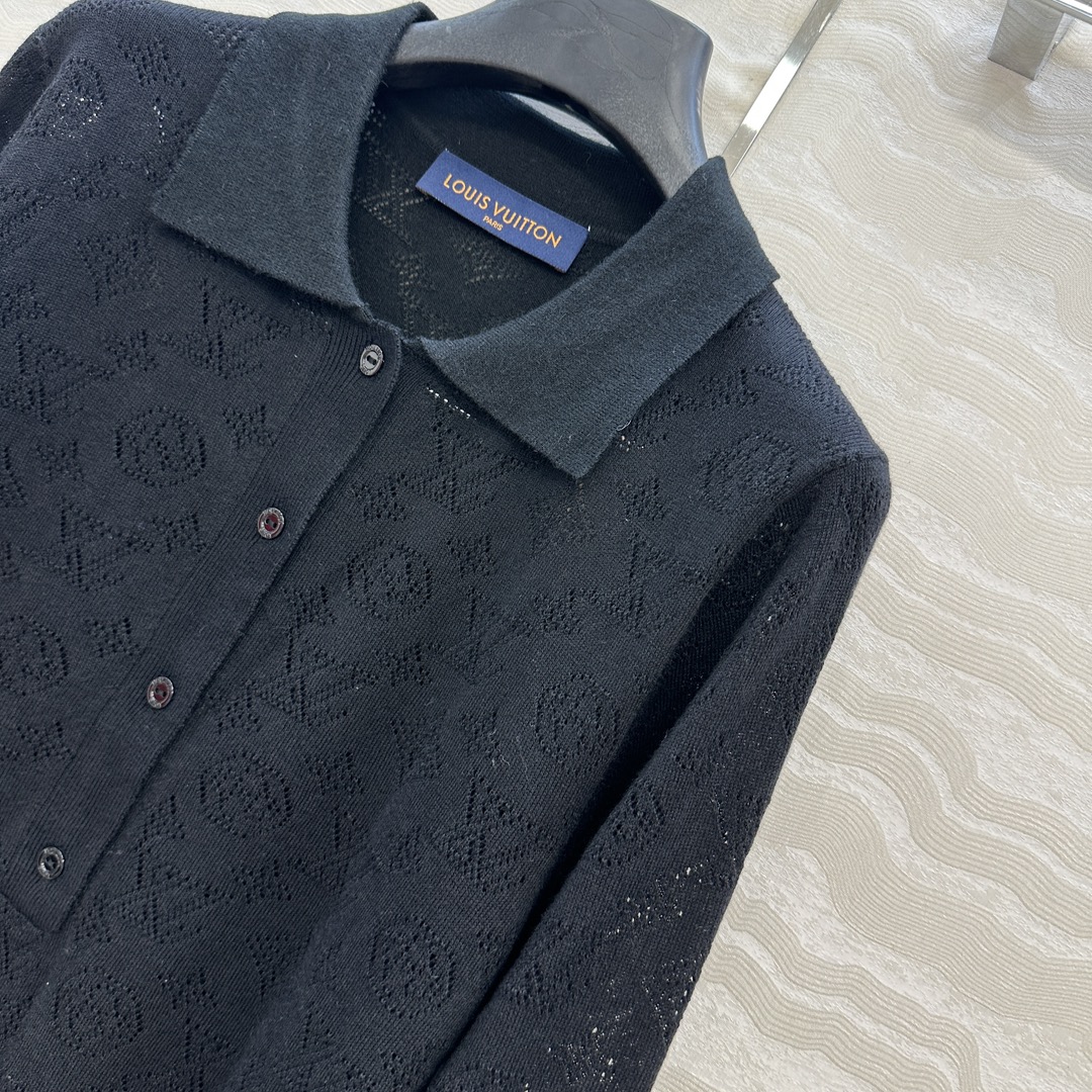 独家首发❤️原单品质！Monogram花㚏针织Polo领毛衣！18针瑞士机重工定位缕空嵌花工艺贯穿时髦高