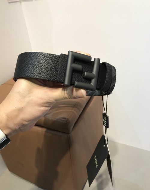 Fendi Men's Black Leather Belt with F Logo Buckle, 38mm Width and NFC Chip 1 Fendi Men's Black Leather Belt with F Logo Buckle, 38mm Width and NFC Chip