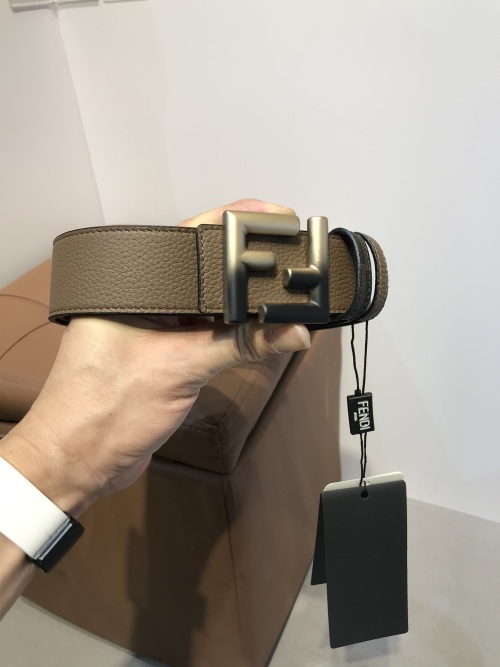 Fendi Men's Beige Leather Belt with Iconic FF Buckle, 38mm Wide 1 Fendi Men's Beige Leather Belt with Iconic FF Buckle, 38mm Wide