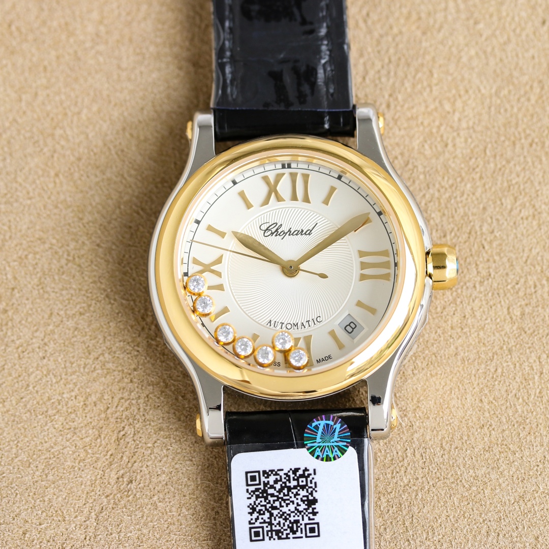 NO:340719,: 2892: Crocodile leather 150 Chopard HAPPY SPORT series 2025 new gold color scheme, 