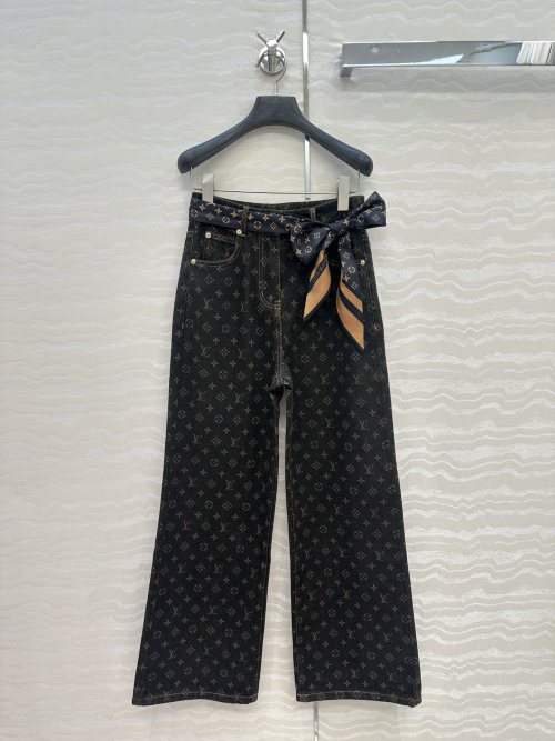 Louis Vuitton Romantique Monogram Laser Logo Denim Jeans with Scarf 1 Louis Vuitton Romantique Monogram Laser Logo Denim Jeans with Scarf