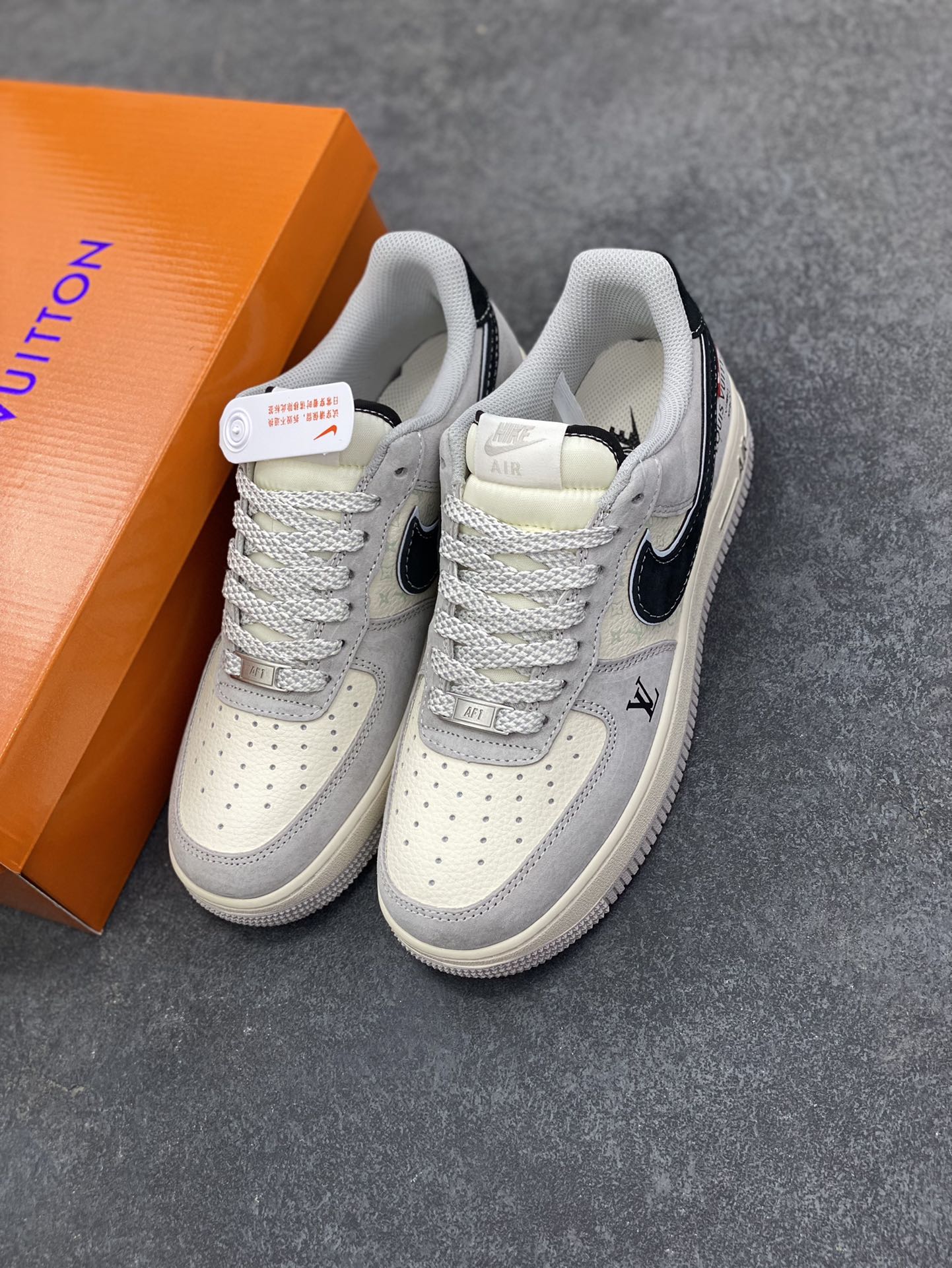 图片[8]-Nike Air Force 1 \’07 Low “LV联名——猪八米灰黑”空军一号 低帮 运动鞋 休闲鞋 折边针车 工艺难度大 原楦头原纸板 原装鞋盒 定制五金配件 内置全掌气垫 原厂鞋底 货号：MZ9588-810 尺码：36 36.5 37.5 38 38.5 39 40 40.5 41 42 42.5 43 44 44.5 45-选品中心