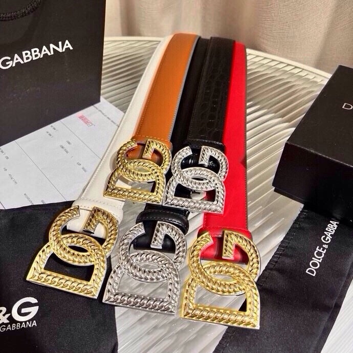 Dolce & Gabbana Leather Belt with DG Logo Buckle, 4.0cm Width