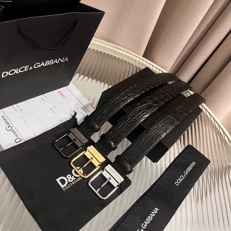 Dolce & Gabbana Croc-Embossed Leather Belt with Roller Buckle | 35 mm