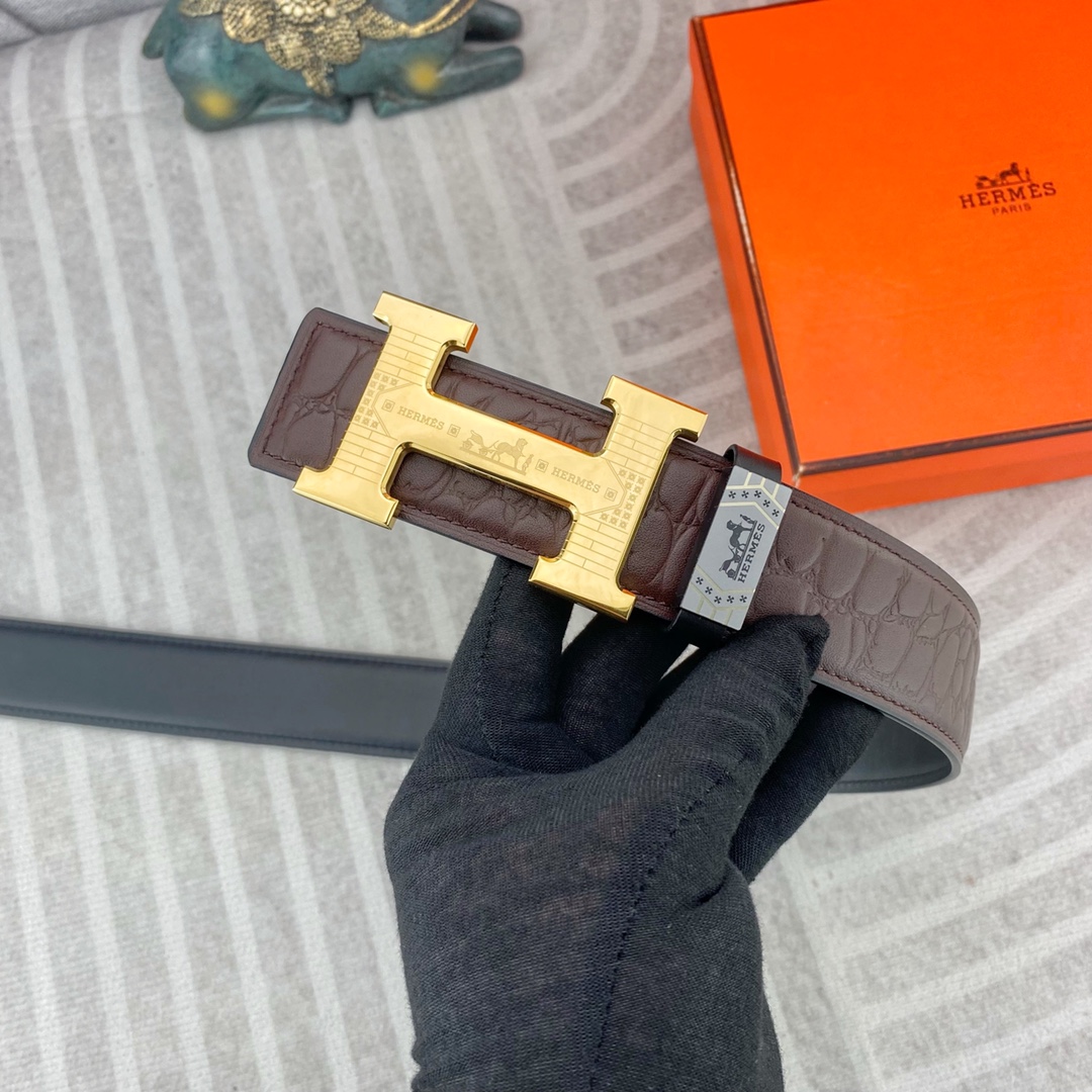爱马仕💕 特种皮腰带系列 ，原厂五金精品不锈钢扣，手感柔软舒适 宽3.8CM。