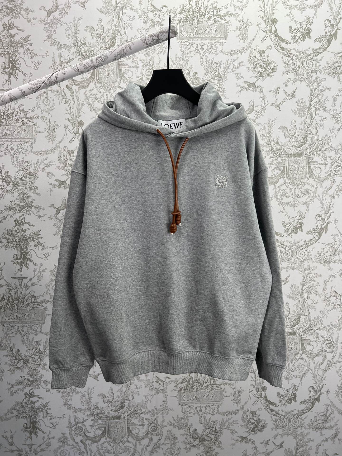 🅿️210 Loewe 24ss Nueva sudadera con capucha de peso medio en algodón y cachemira afelpada, con cordón de cuero estilo …