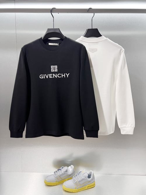 GIVENCHY Men's Long Sleeve Cotton Blend T-Shirt with Embroidered Logo 1 GIVENCHY Men’s Long Sleeve Cotton Blend T-Shirt with Embroidered Logo