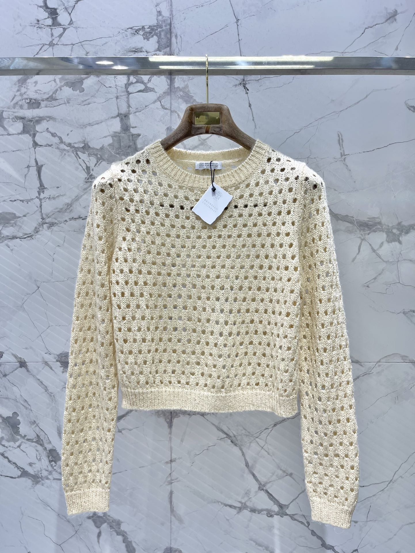 Brunello Cucinelli Women's Silver Thread Knit Top - Pure Desire Round Neck 2 i1757907374 1210 0