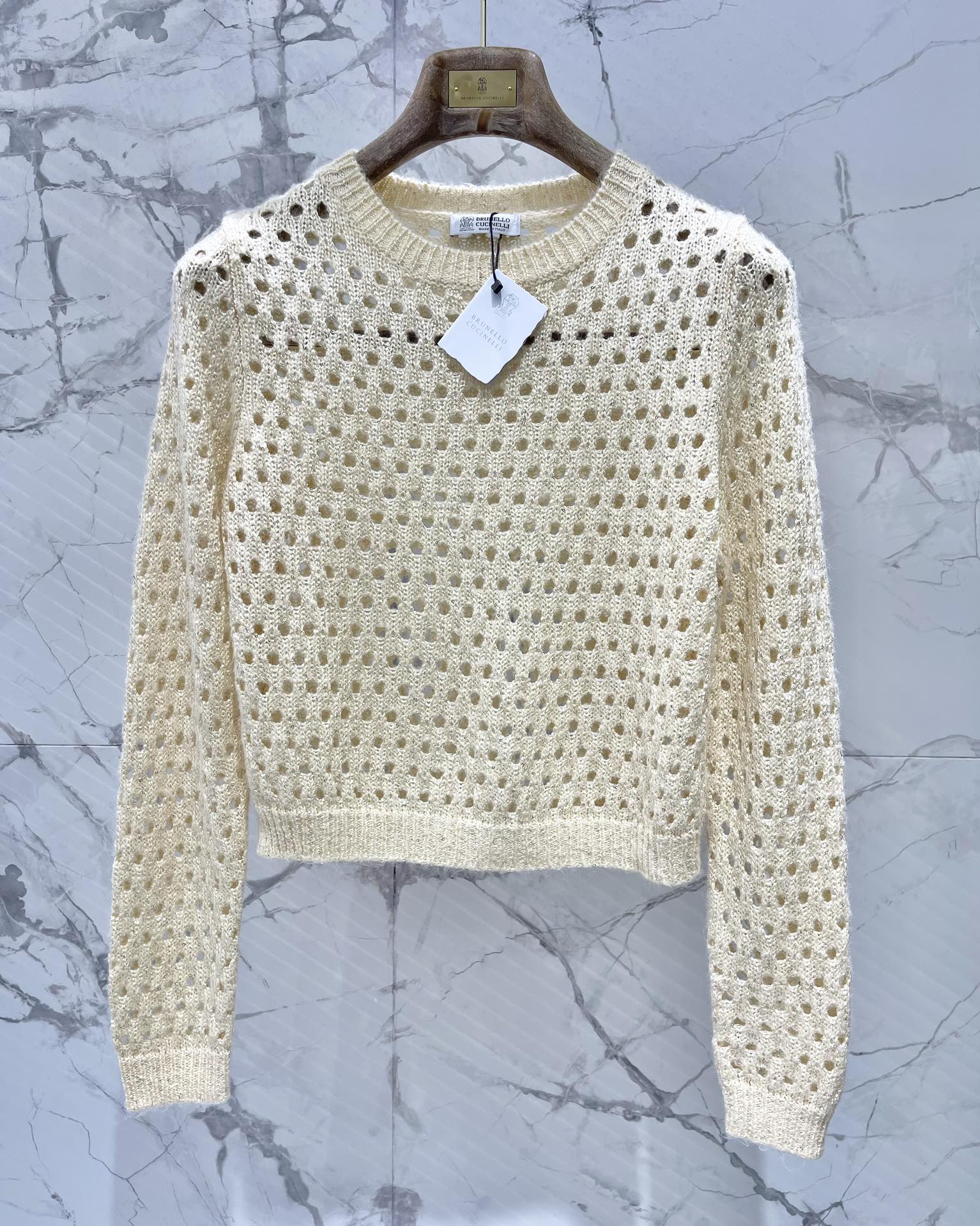 Brunello Cucinelli Women's Silver Thread Knit Top - Pure Desire Round Neck 3 i1757907374 3327 1