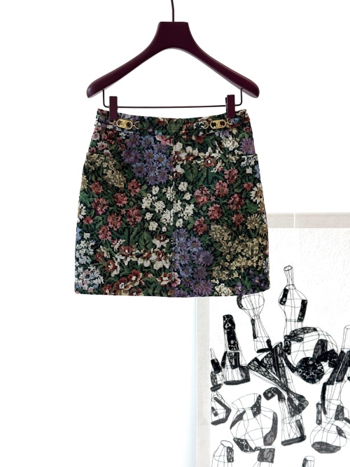 Celinee Floral Jacquard Mini Skirt, Multicolor Flower Print, Straight Fit 5 Celinee Floral Jacquard Mini Skirt, Multicolor Flower Print, Straight Fit