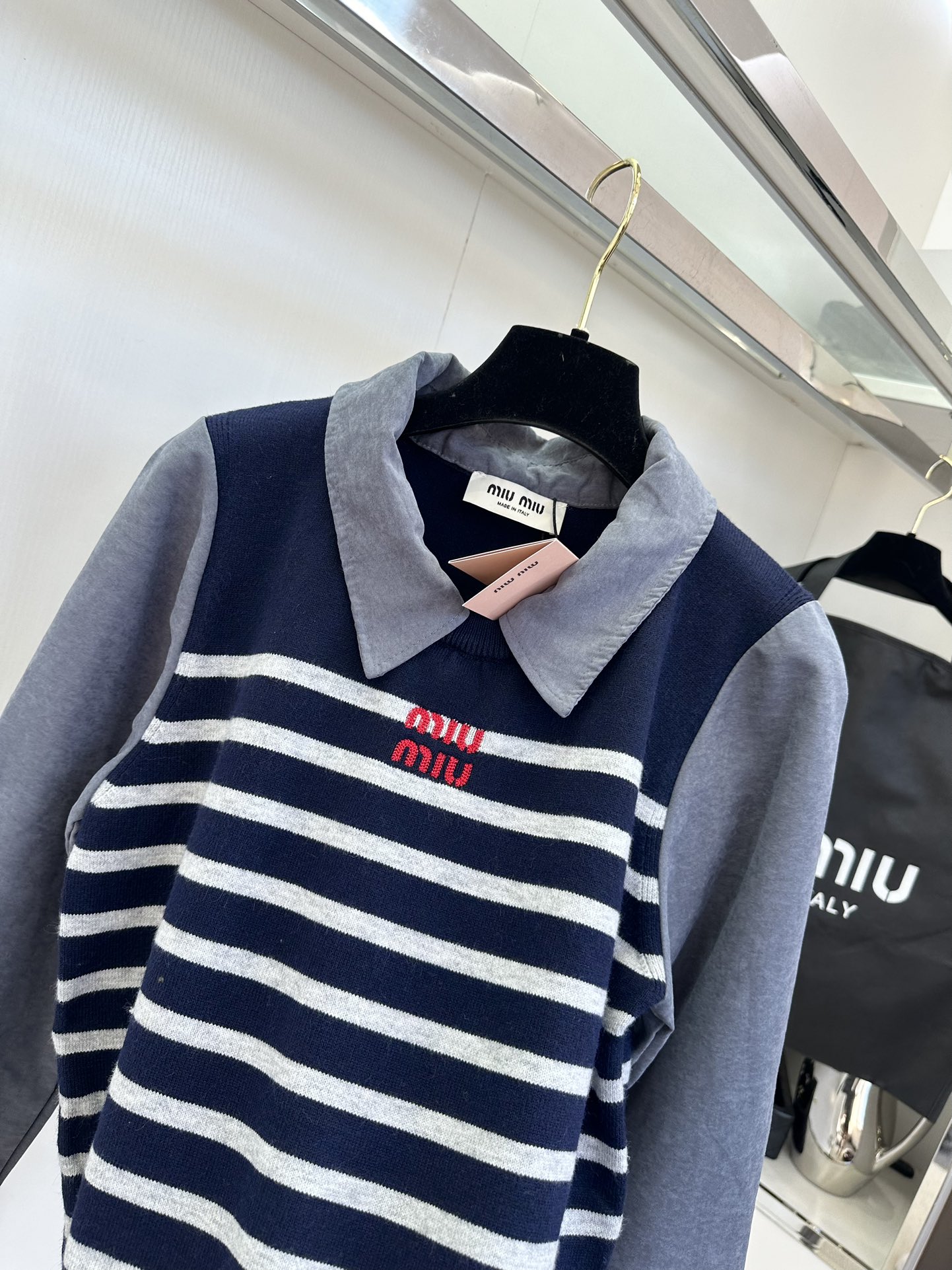 Miu Miu Striped Knit Top: Comfortable Cotton Blend, Embroidered Logo 7 i1757918550 3189 5