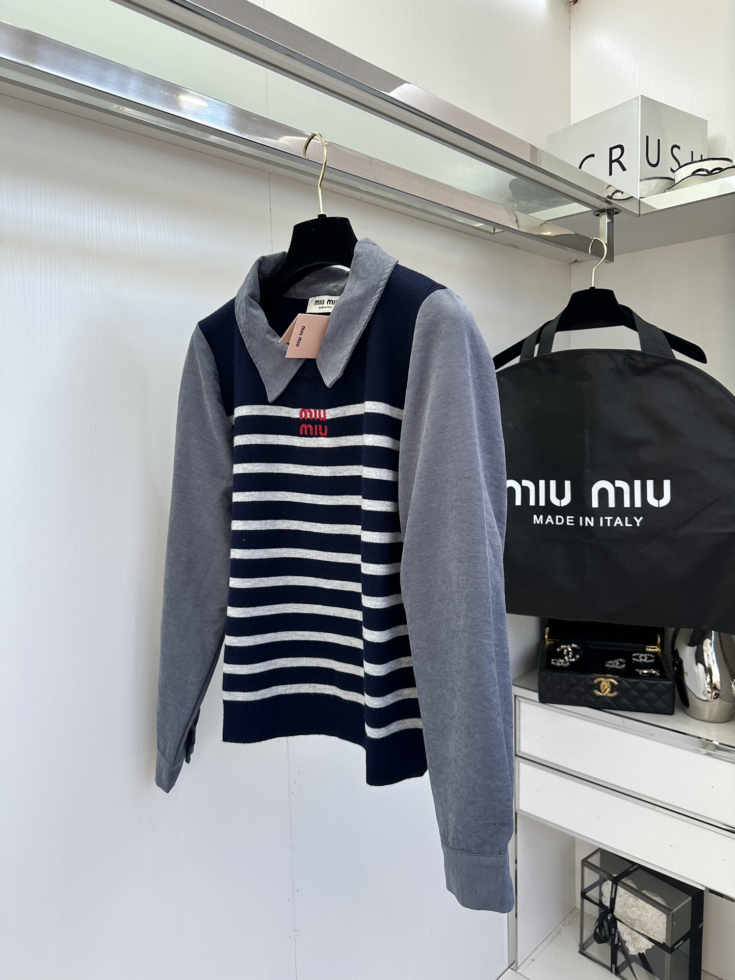 Miu Miu Striped Knit Top: Comfortable Cotton Blend, Embroidered Logo 4 i1757918550 5715 2