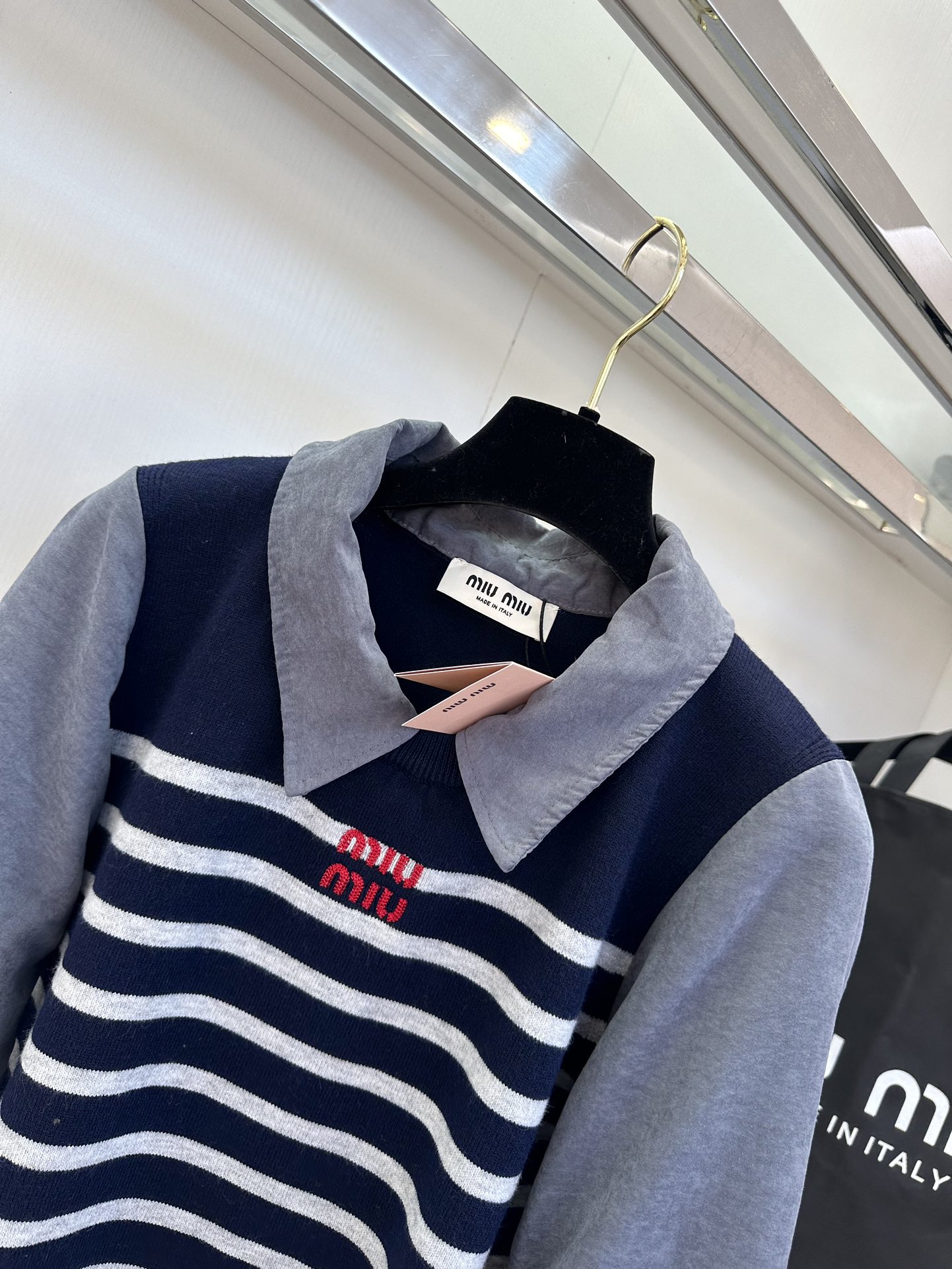 Miu Miu Striped Knit Top: Comfortable Cotton Blend, Embroidered Logo 5 i1757918550 6847 3