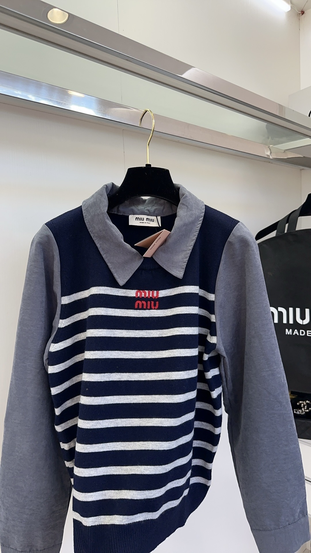 Miu Miu Striped Knit Top: Comfortable Cotton Blend, Embroidered Logo 10 i1757918550 8282 8