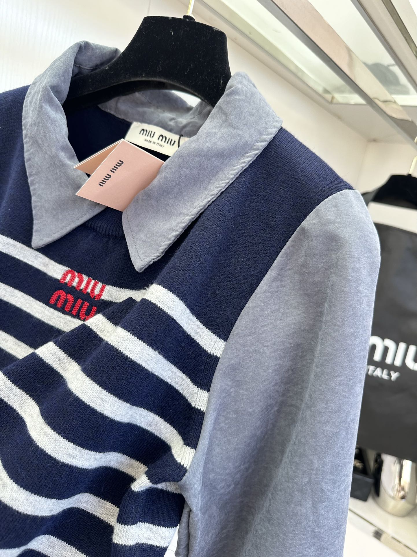 Miu Miu Striped Knit Top: Comfortable Cotton Blend, Embroidered Logo 8 i1757918550 9092 6