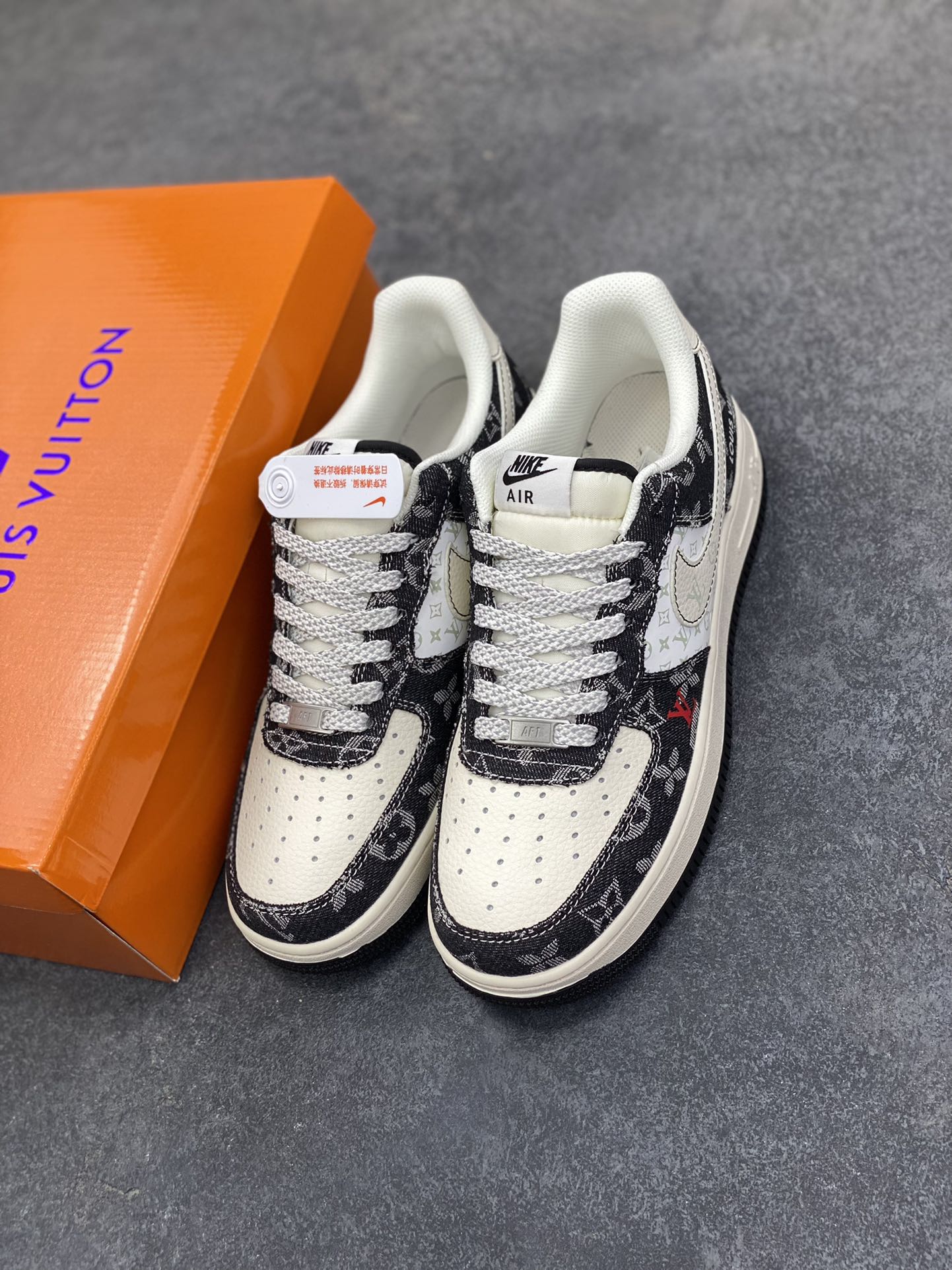 图片[8]-Nike Air Force 1 \’07 Low “LV联名——牛仔米黑缝线”空军一号 低帮 运动鞋 休闲鞋 折边针车 工艺难度大 原楦头原纸板 原装鞋盒 定制五金配件 内置全掌气垫 原厂鞋底 货号：MZ9588-815 尺码：36 36.5 37.5 38 38.5 39 40 40.5 41 42 42.5 43 44 44.5 45-选品中心