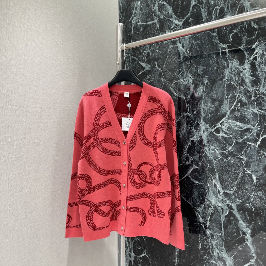 Her 25秋冬新款 撞色带链扣针织开衫 舒适亲肤V领落肩开衫剪裁穿出慵懒松弛感 袖口衣摆螺纹收边弹性十