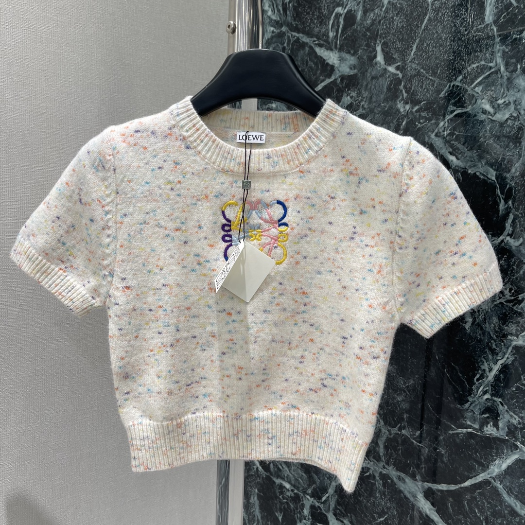 罗意威 25秋冬新款 撞色刺绣针织短袖 胸前重工撞色刺绣图腾与成衣相呼应 上身非常温柔 精致螺纹包边 形