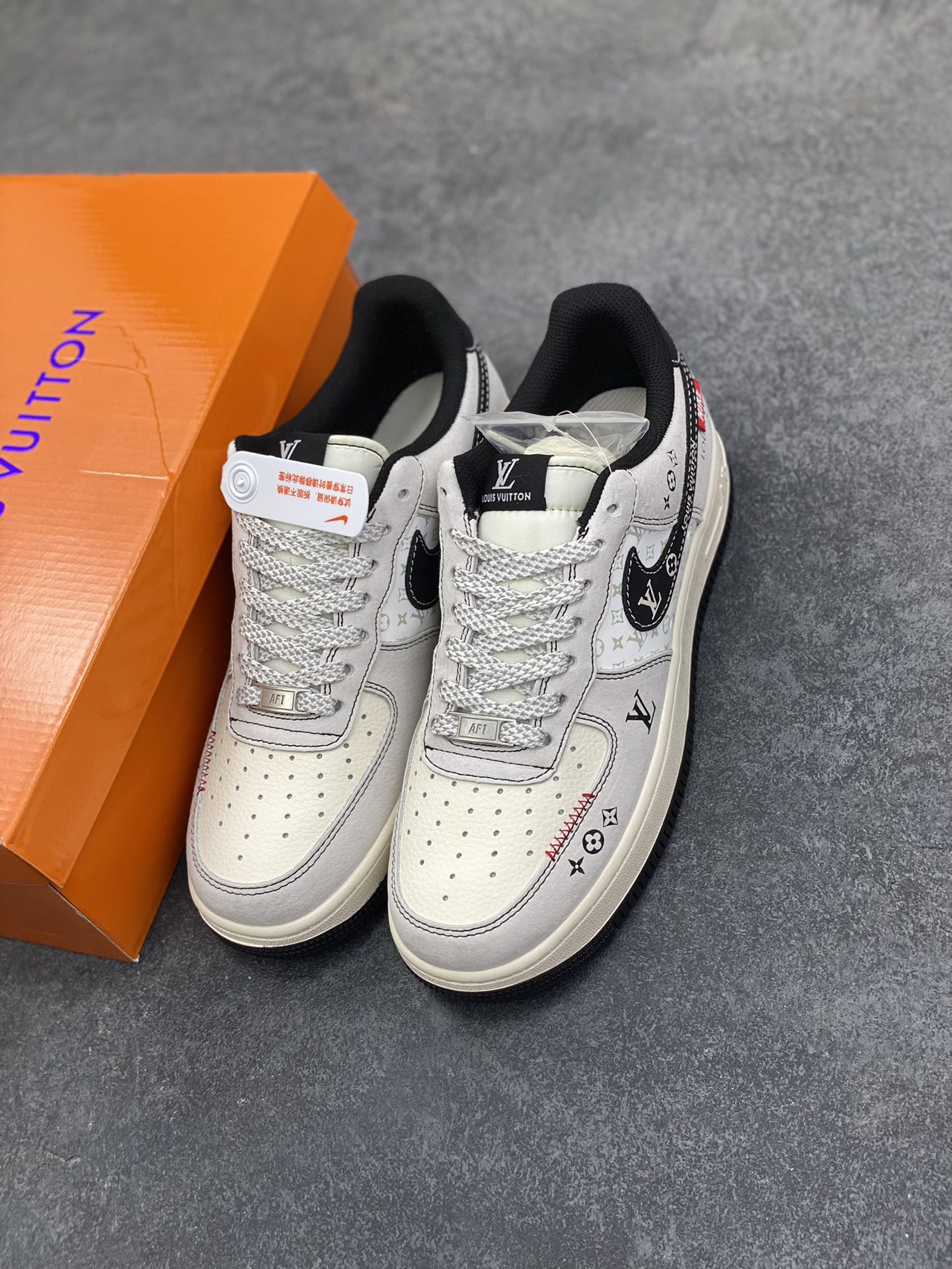 图片[8]-NIke Air Force 1 \’07 Low “LV联名——黑勾Nike织标”空军一号 低帮 运动鞋 休闲鞋 折边针车 工艺难度大 原楦头原纸板 原装鞋盒 定制五金配件 内置全掌气垫 原厂鞋底 货号：CX5050-Y23 尺码：36 36.5 37.5 38 38.5 39 40 40.5 41 42 42.5 43 44 44.5 45-选品中心