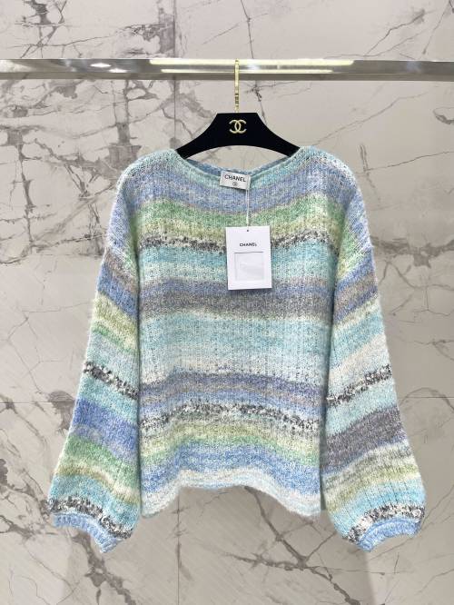 Chanel Women's Striped Mohair Knit Top, Multicolor Gradient Design, Luxury Apparel 1 Chanel Women's Striped Mohair Knit Top, Multicolor Gradient Design, Luxury Apparel
