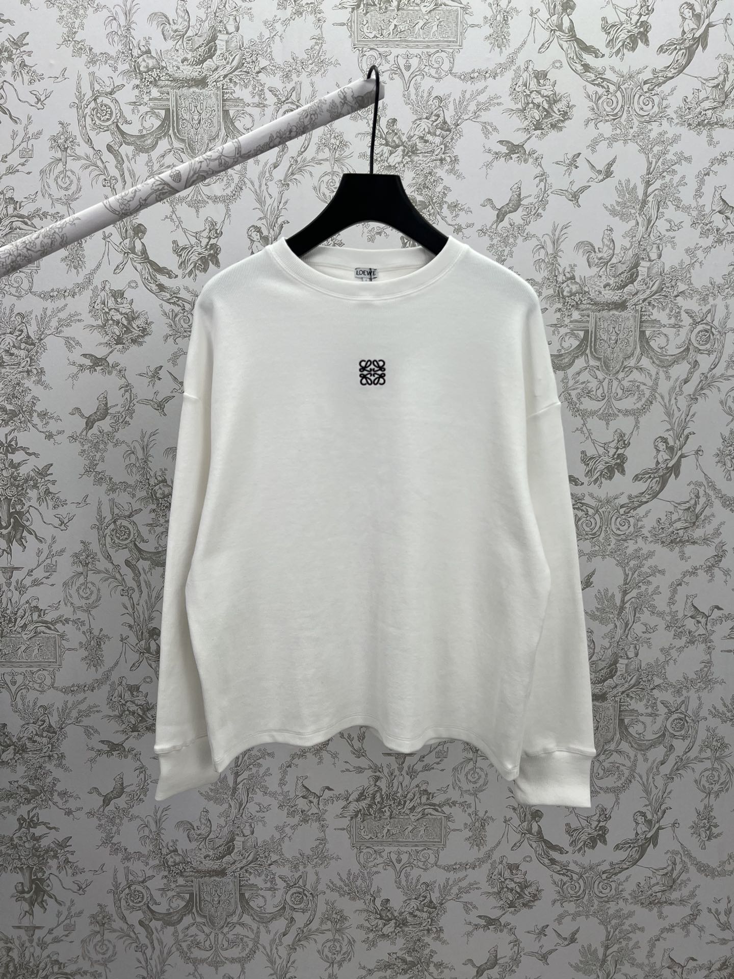 🅿️155 Loewe 25ss Nueva camiseta de manga larga de algodón de corte extragrande, peso medio, tejido de canalé, color bl…