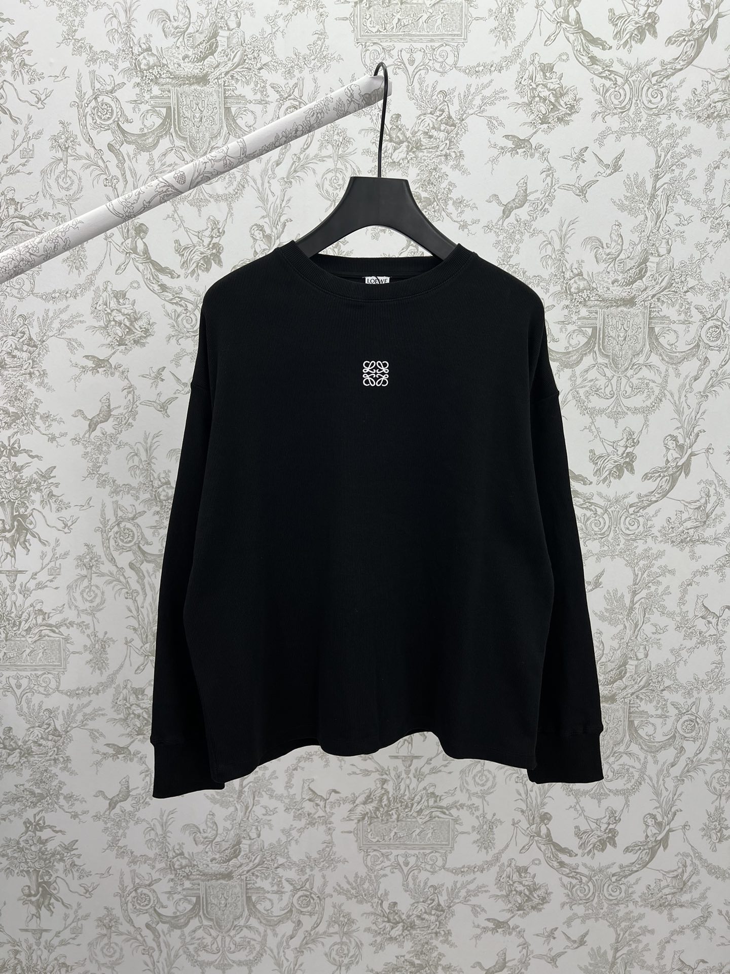 🅿️155 Loewe 25ss Nueva camiseta de manga larga de algodón de corte extragrande, peso medio, tejido de canalé, color ne…