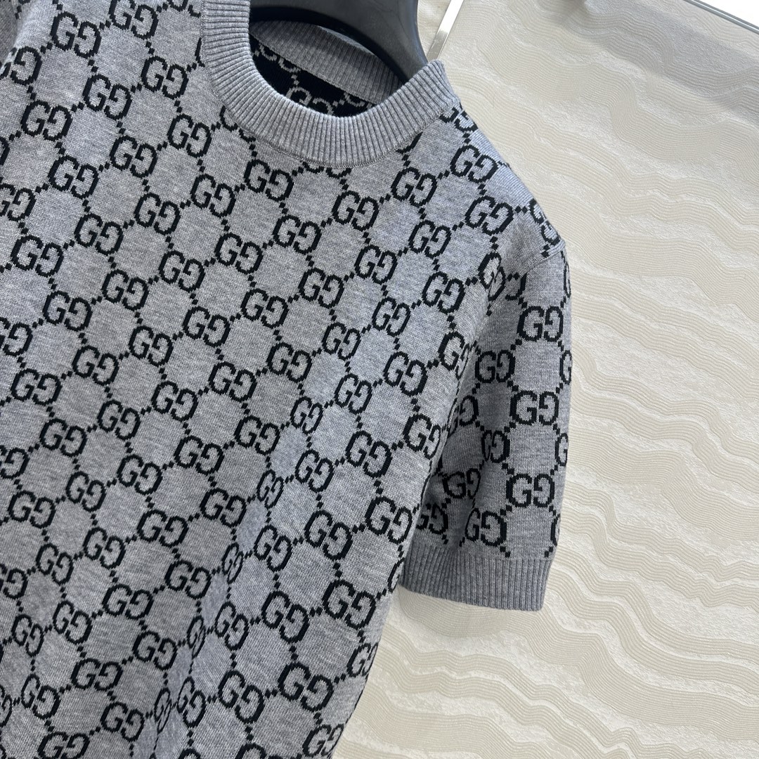 独家首发❤️原单品质，格蕾系穿搭GG复古提花羊毛短袖上衣，双面可穿设计，经典圆领气质名媛少女减龄学院风，