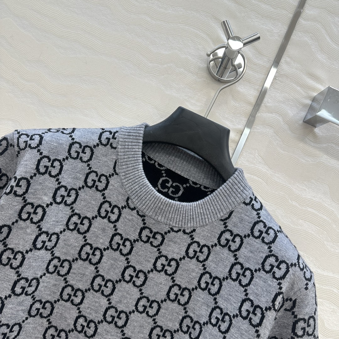 独家首发❤️原单品质，格蕾系穿搭GG复古提花羊毛短袖上衣，双面可穿设计，经典圆领气质名媛少女减龄学院风，