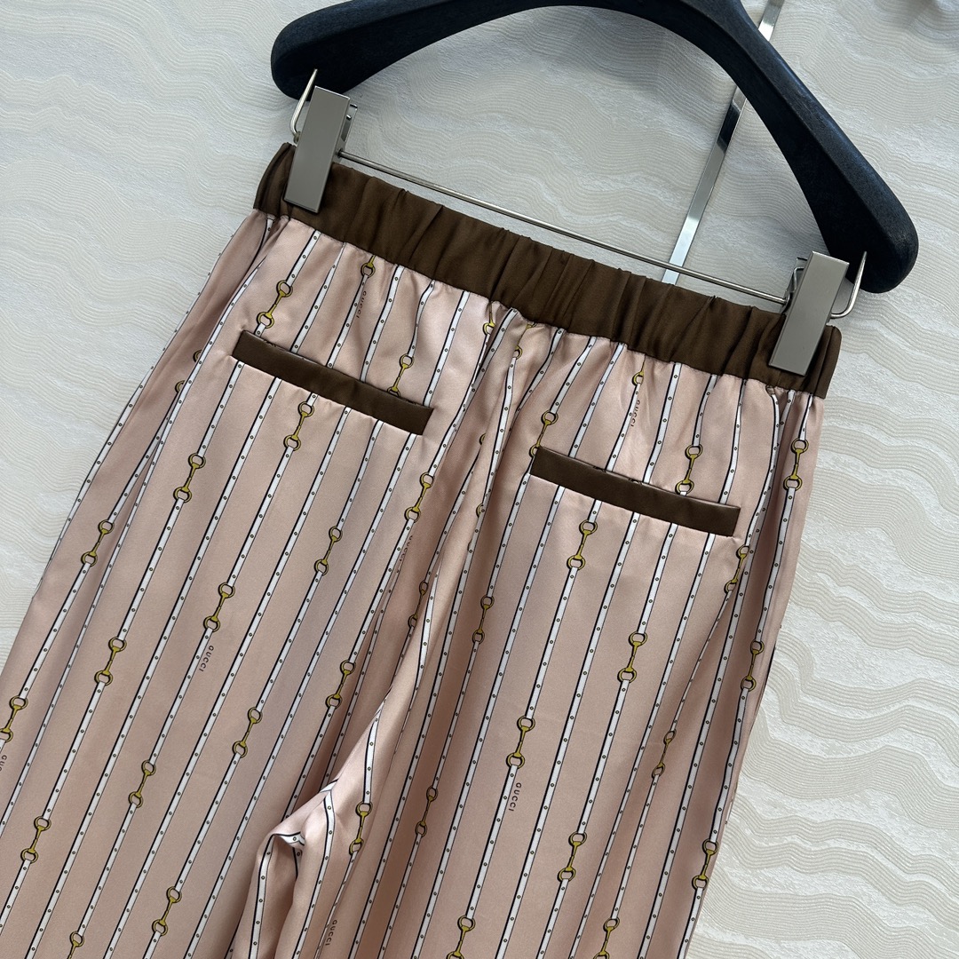 独家首发❤️原单品质💕GG浪漫度假印花真丝直筒裤！全定位对花工艺，100%真丝斜纹绸质感超赞！系带松紧腰