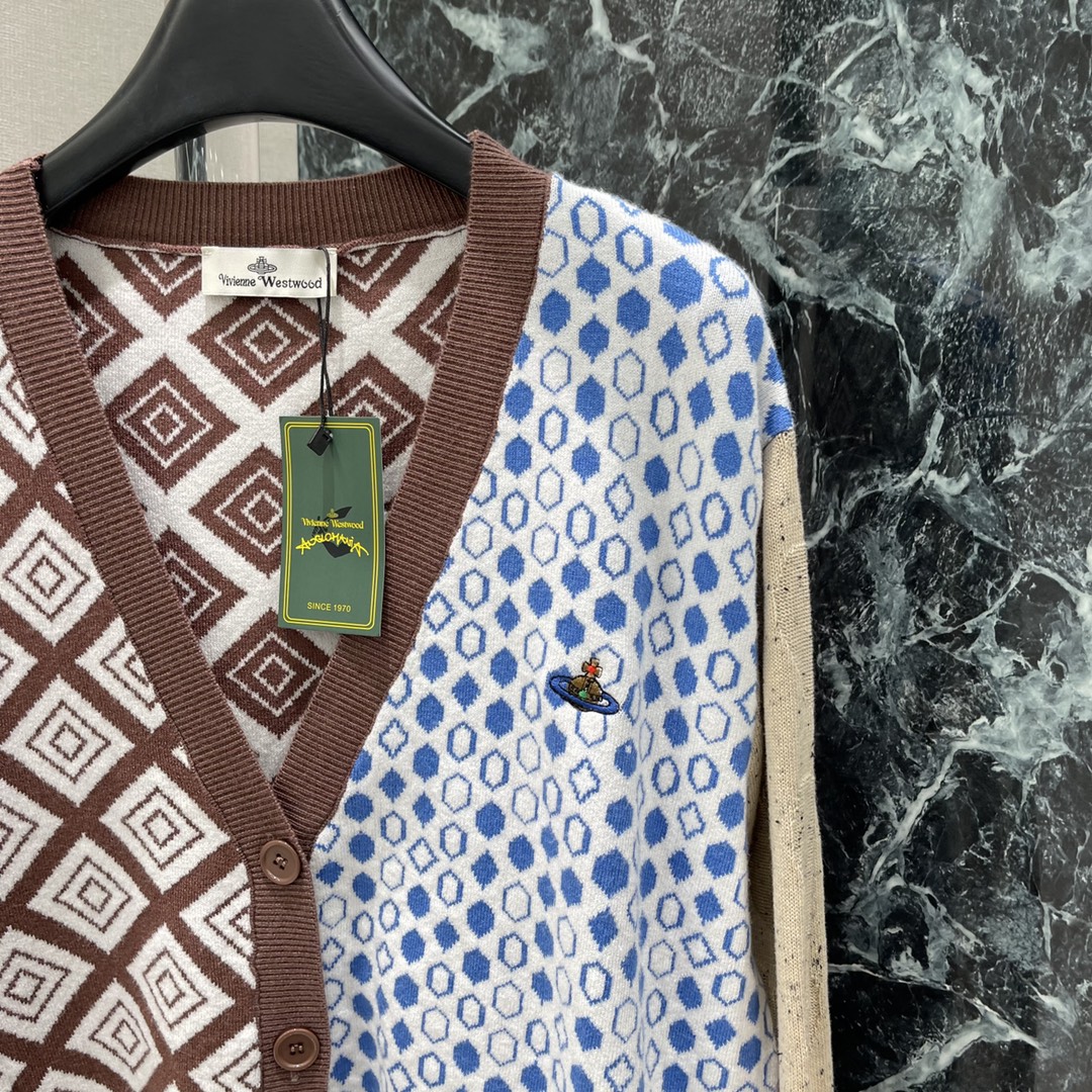 土星 25秋冬新款 复古菱格提花拼色开衫 撞色设计土星logo刺绣 彰显品牌格调 百搭款式不挑年龄肤色 