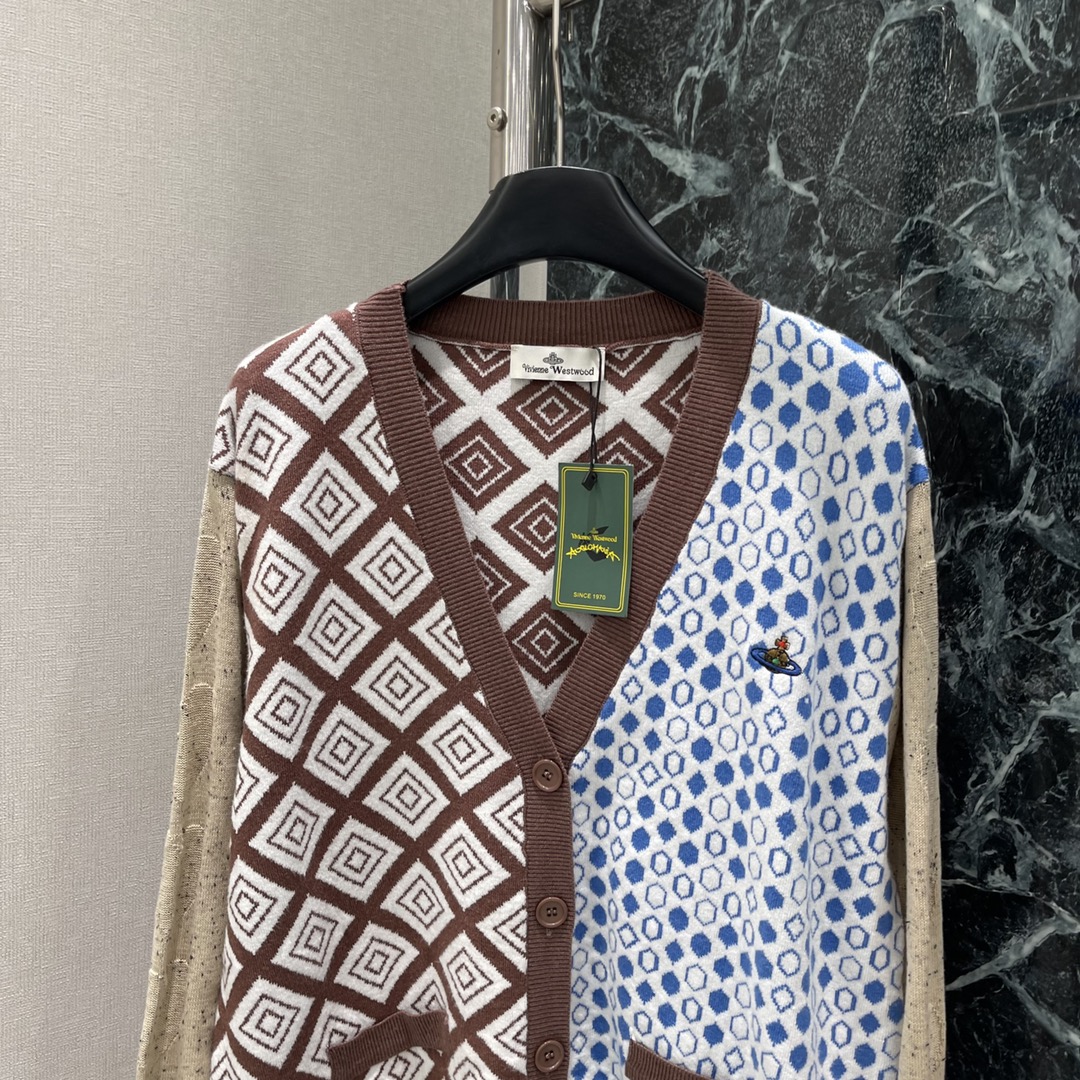 土星 25秋冬新款 复古菱格提花拼色开衫 撞色设计土星logo刺绣 彰显品牌格调 百搭款式不挑年龄肤色 