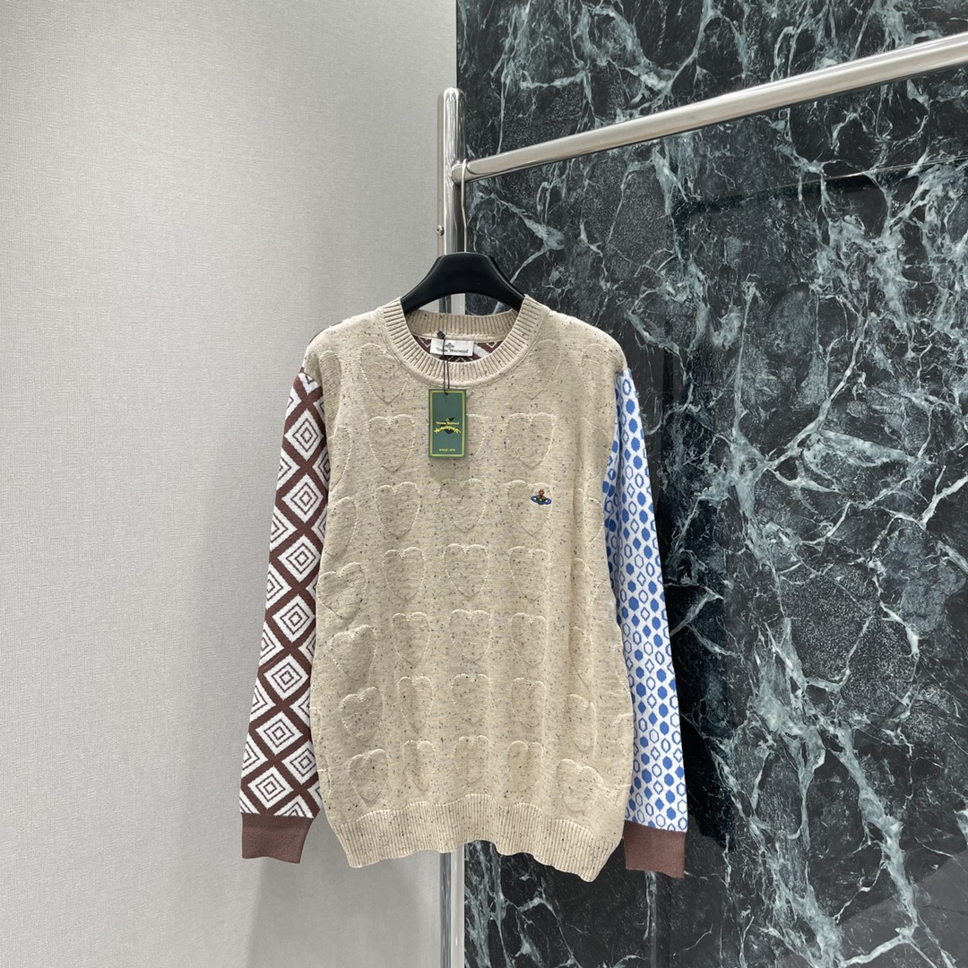 土星 25秋冬新款 复古菱格提花拼色毛衣 袖子撞色设计 和一系列的开衫相呼应 胸前经典土星logo刺绣 