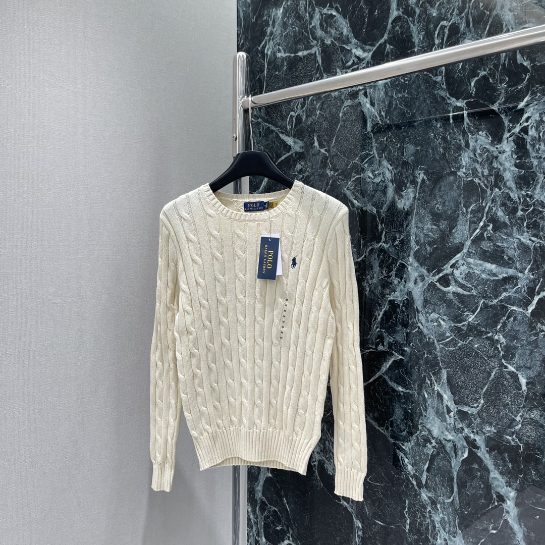 拉夫 25秋冬新款 圆领针织套头毛衣 胸前经典小马刺绣logo 高级时髦！麻花扭绳纹理精致大气，常规版型