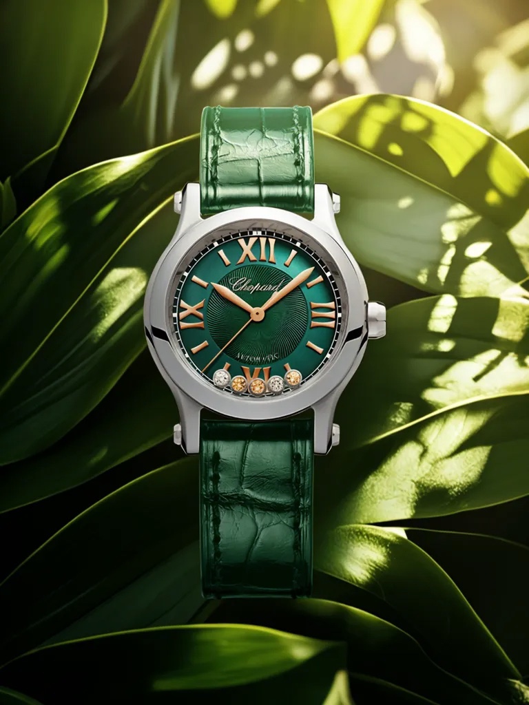 NO:337392,Crocodile leather Chopard HAPPY SPORT series has a new gold color scheme for the year. 