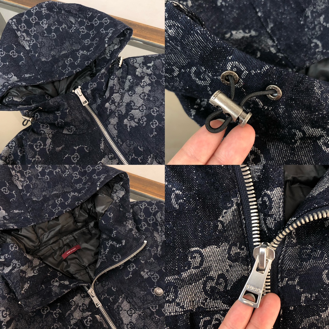 羽绒 GUCCI 古驰 25秋冬最新款连帽提花牛仔羽绒服，原单狠货，时尚休闲牛仔外套，上身很有特点！吸睛