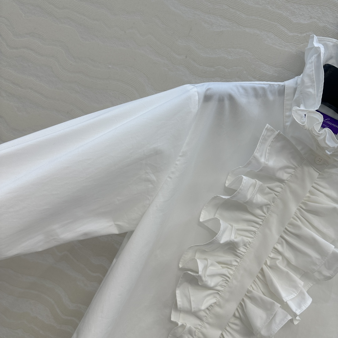 独家首发❤️原单品质，RL紫标高定度假新品长袖衬衫❤️法式宫廷风气质单品，花边立领定位压褶工艺。气质版型