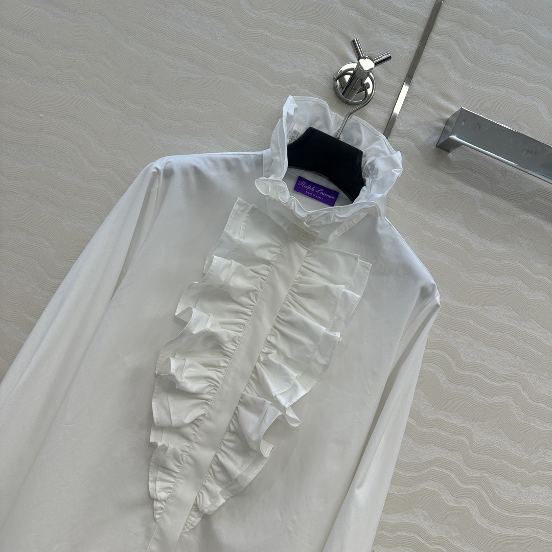 独家首发❤️原单品质，RL紫标高定度假新品长袖衬衫❤️法式宫廷风气质单品，花边立领定位压褶工艺。气质版型