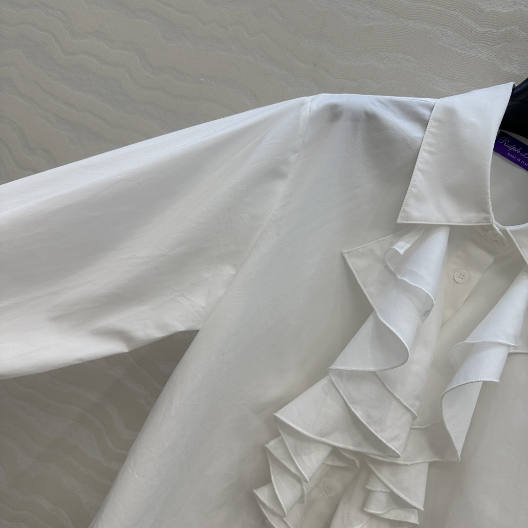 独家首发❤️原单品质，RL紫标高定度假新品长袖衬衫❤️法式宫廷风气质单品，气质翻领拼接蚕丝棉双层花边工艺