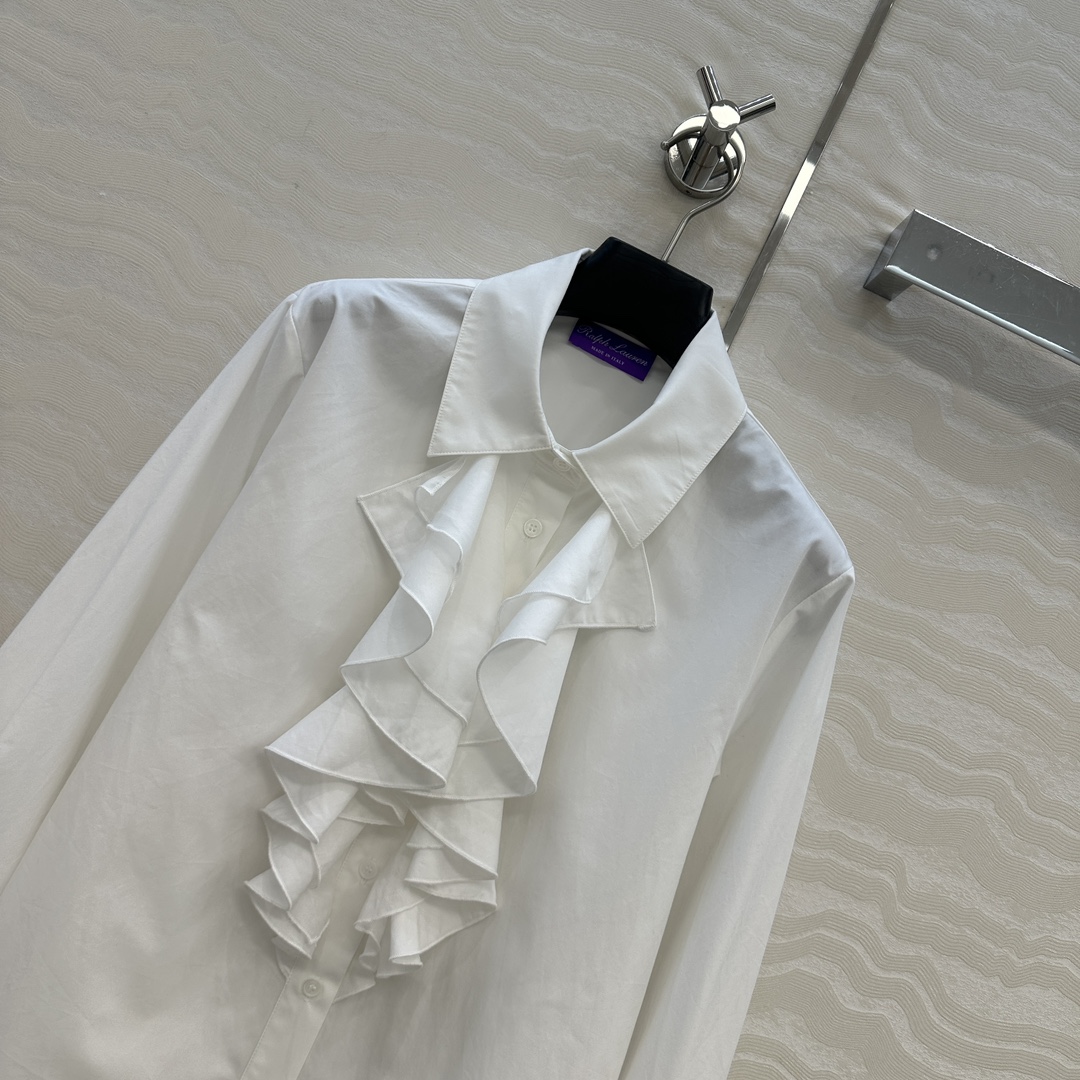 独家首发❤️原单品质，RL紫标高定度假新品长袖衬衫❤️法式宫廷风气质单品，气质翻领拼接蚕丝棉双层花边工艺