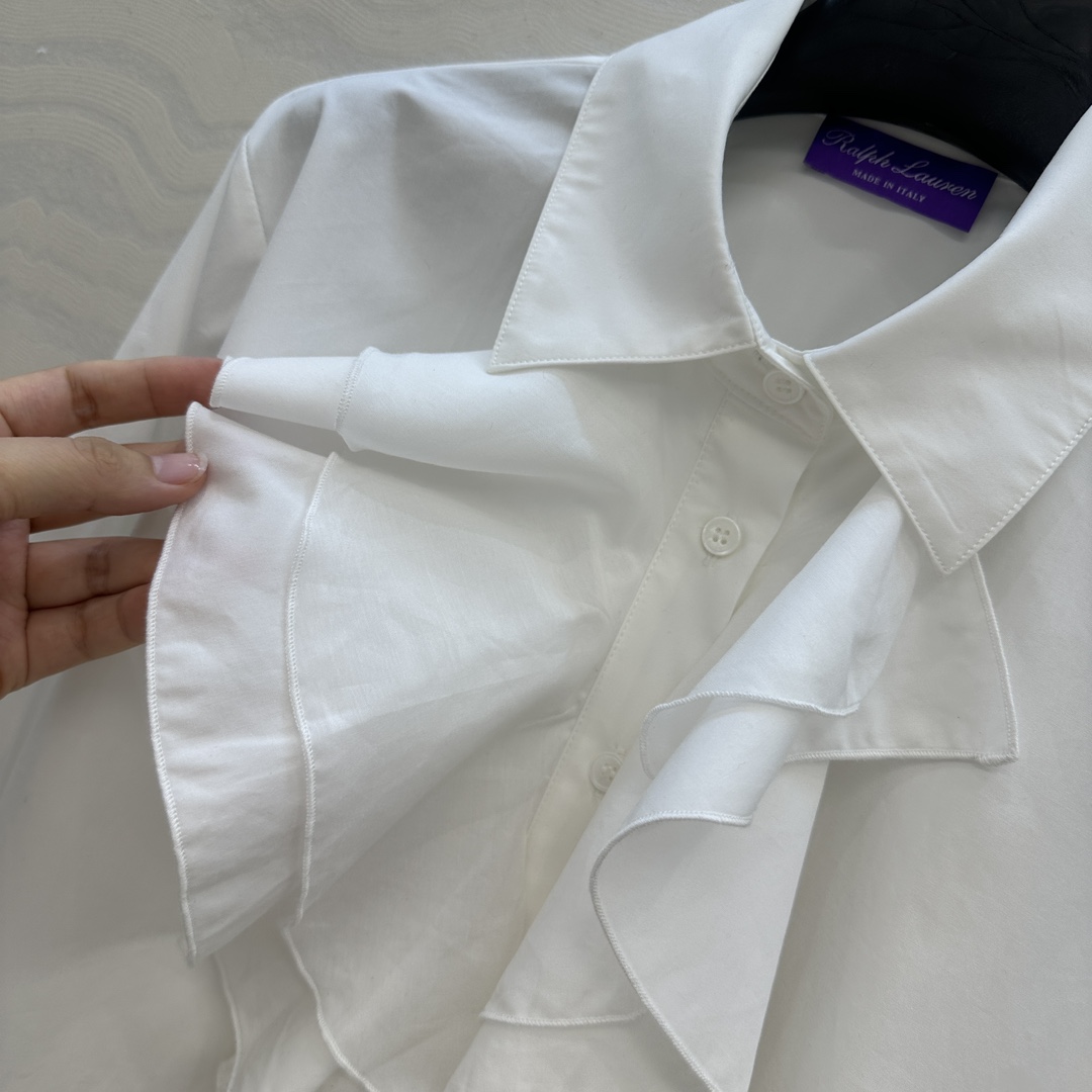 独家首发❤️原单品质，RL紫标高定度假新品长袖衬衫❤️法式宫廷风气质单品，气质翻领拼接蚕丝棉双层花边工艺