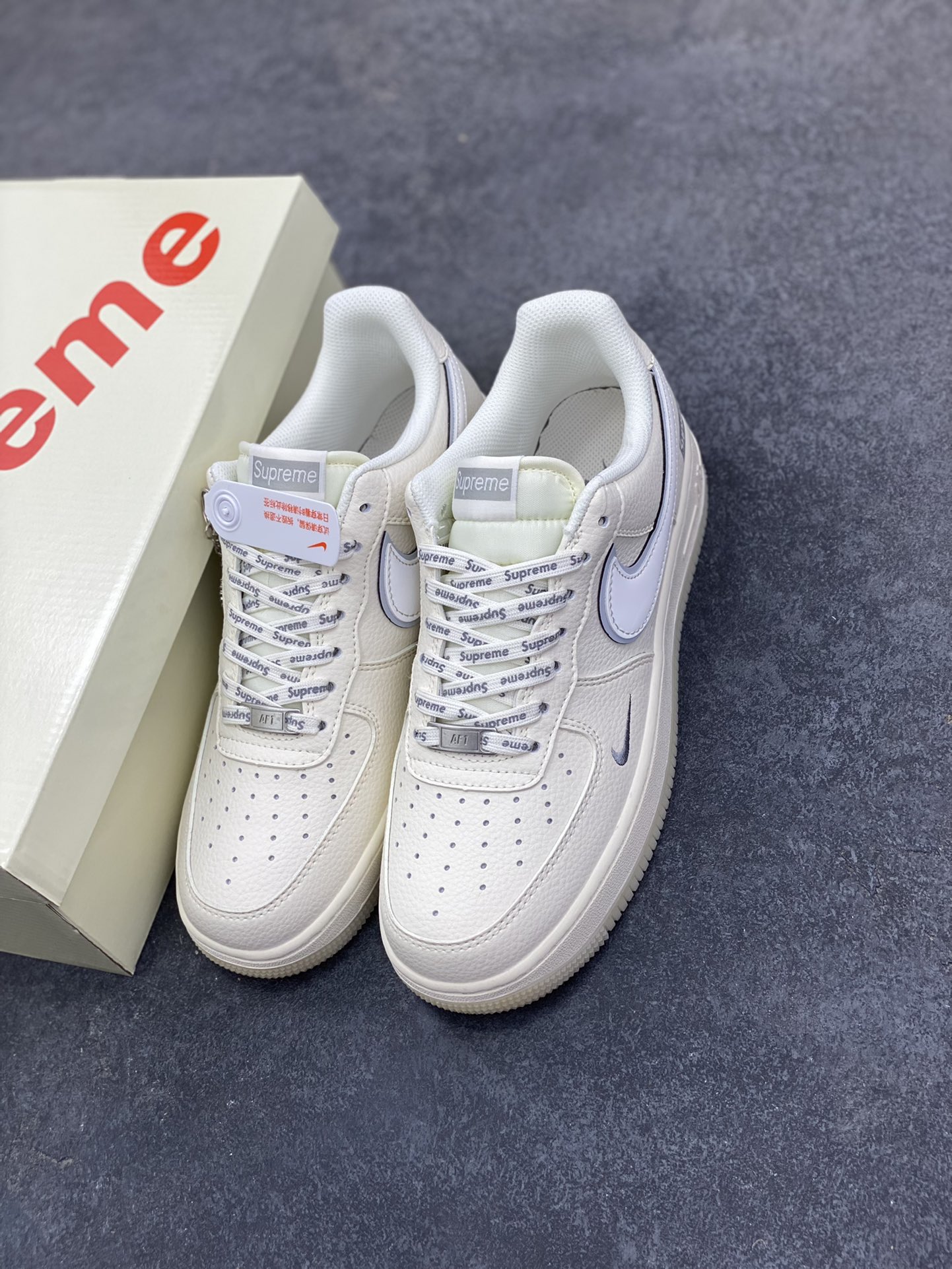 图片[8]-NIke Air Force 1 \’07 Low “Supreme联名——米灰水晶底”空军一号 低帮 运动鞋 休闲鞋 折边针车 工艺难度大 原楦头原纸板 原装鞋盒 定制五金配件 内置全掌气垫 原厂鞋底 货号：XX3168-193 尺码：36 36.5 37.5 38 38.5 39 40 40.5 41 42 42.5 43 44 44.5 45-选品中心