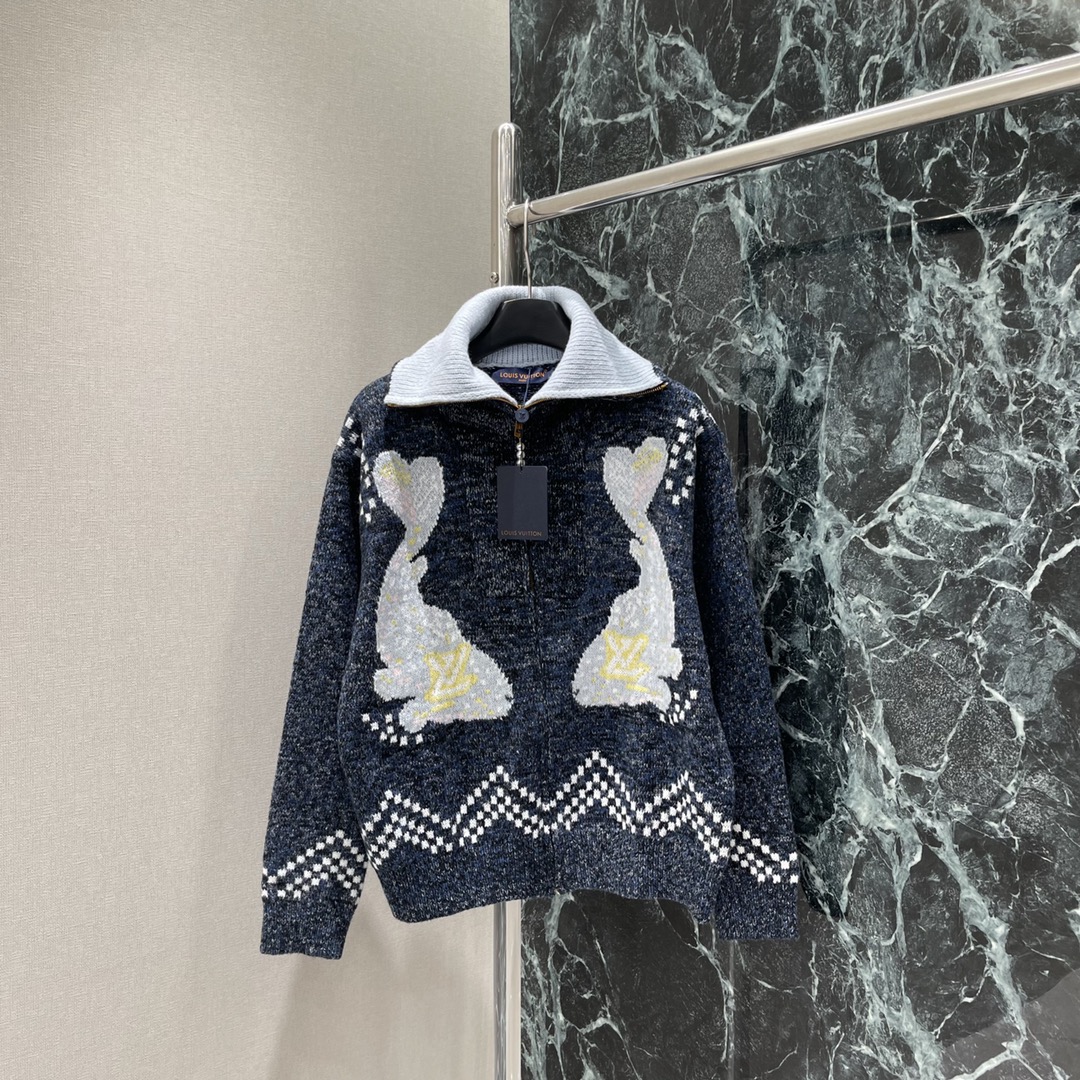 路易 25秋冬新款 撞色针织外套 Pharrell Williams X Nigo联名款 大翻领宽松版型