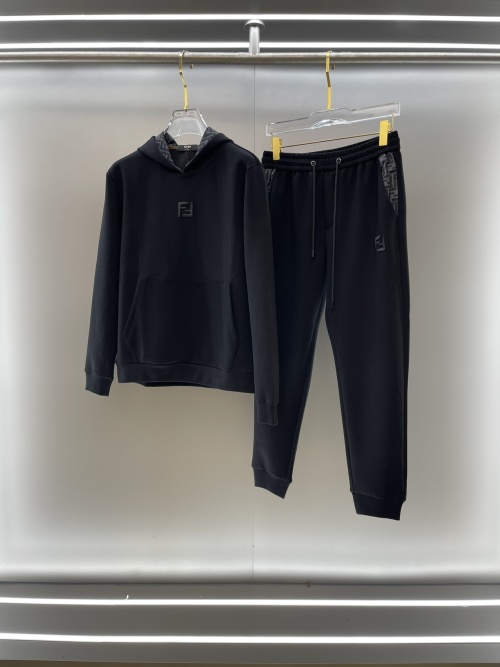 Fendi Men's Black Cotton Blend Hoodie and Jogger Set with Embroidered Logo 1 Fendi Men's Black Cotton Blend Hoodie and Jogger Set with Embroidered Logo